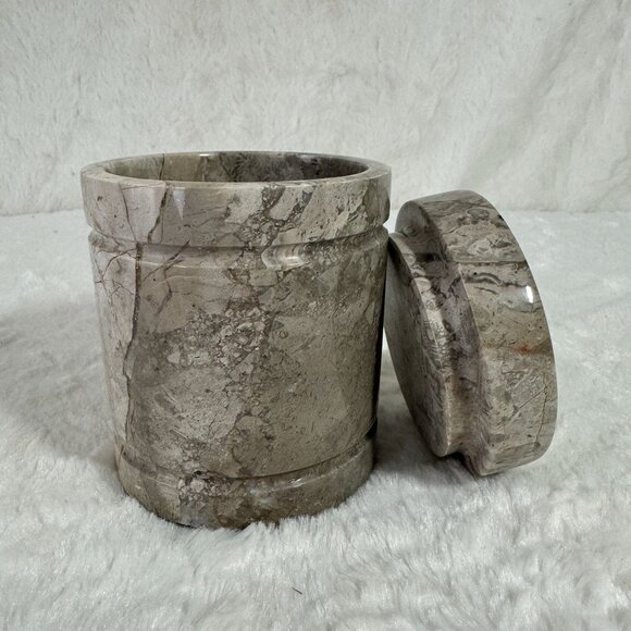 Handcrafted Gray Marble Storage Jar With Lid Trinket holder Heavy - Picture 5 of 8